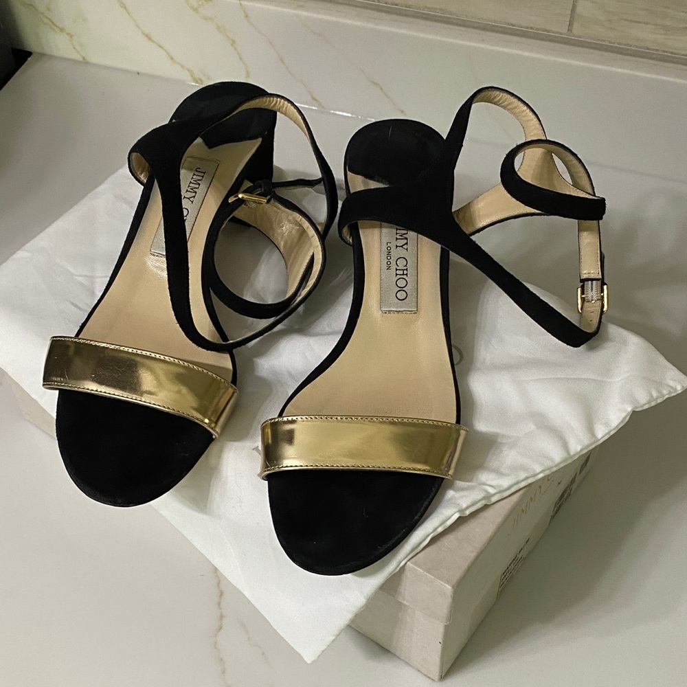 Jimmy Choo Black and Gold Heels